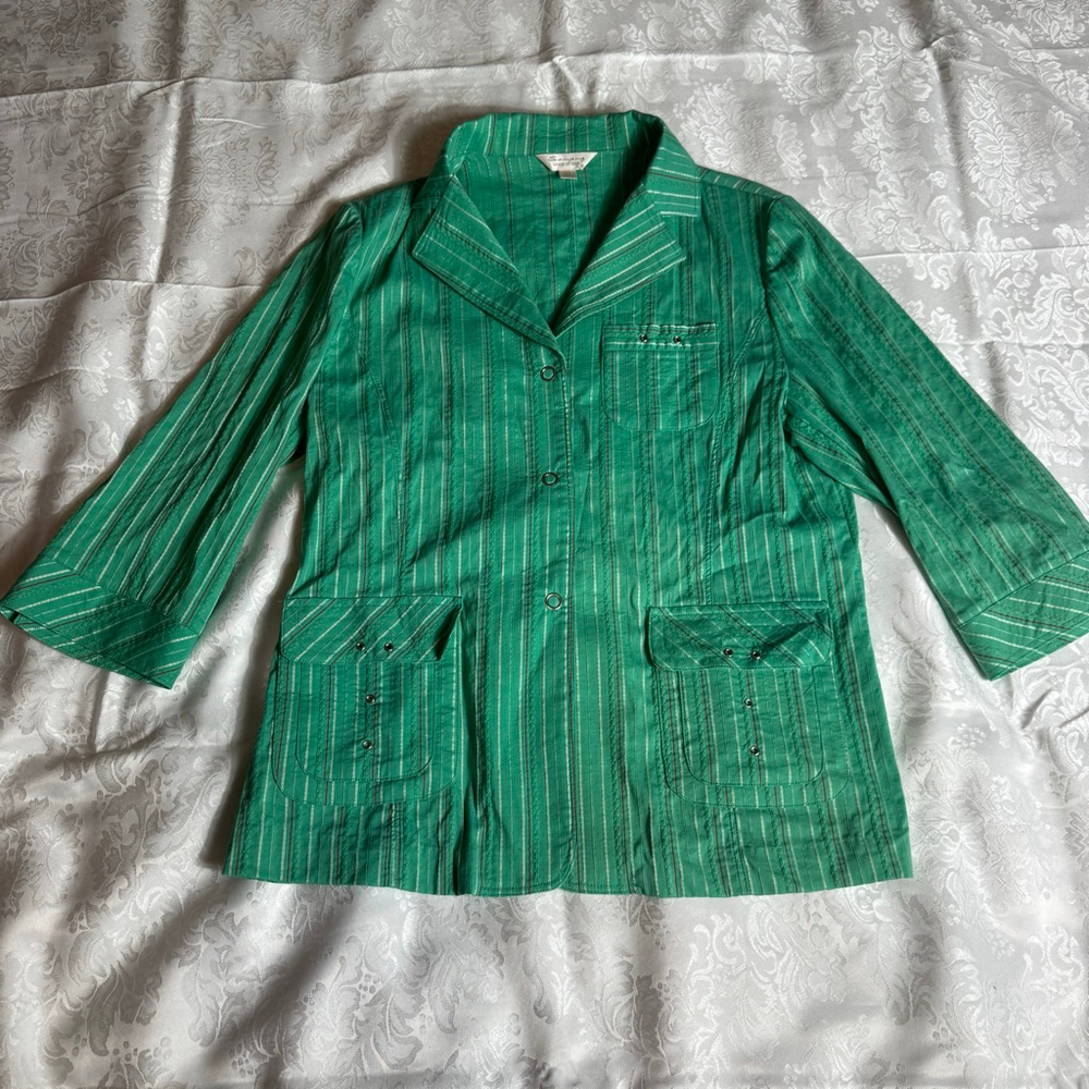 Women's Somang Green & White Striped Blazer M